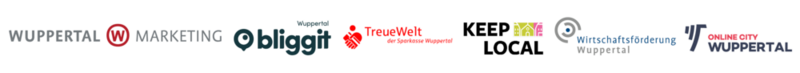 Logos WMG, Bliggit, TreueWelt Stadtsparkasse, KeepLocal, Wirtschaftsförderung, Online City Wuppertal